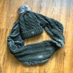 UGG Australia gray knit beanie and circle scarf
